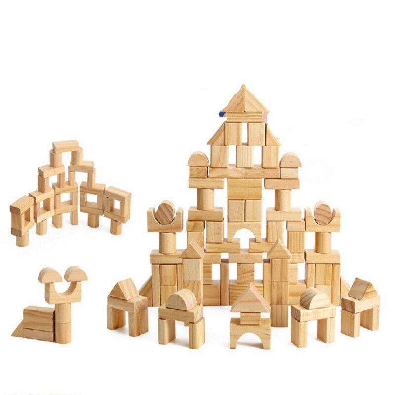 100 piezas de bloques de construcción de material Montessori de madera