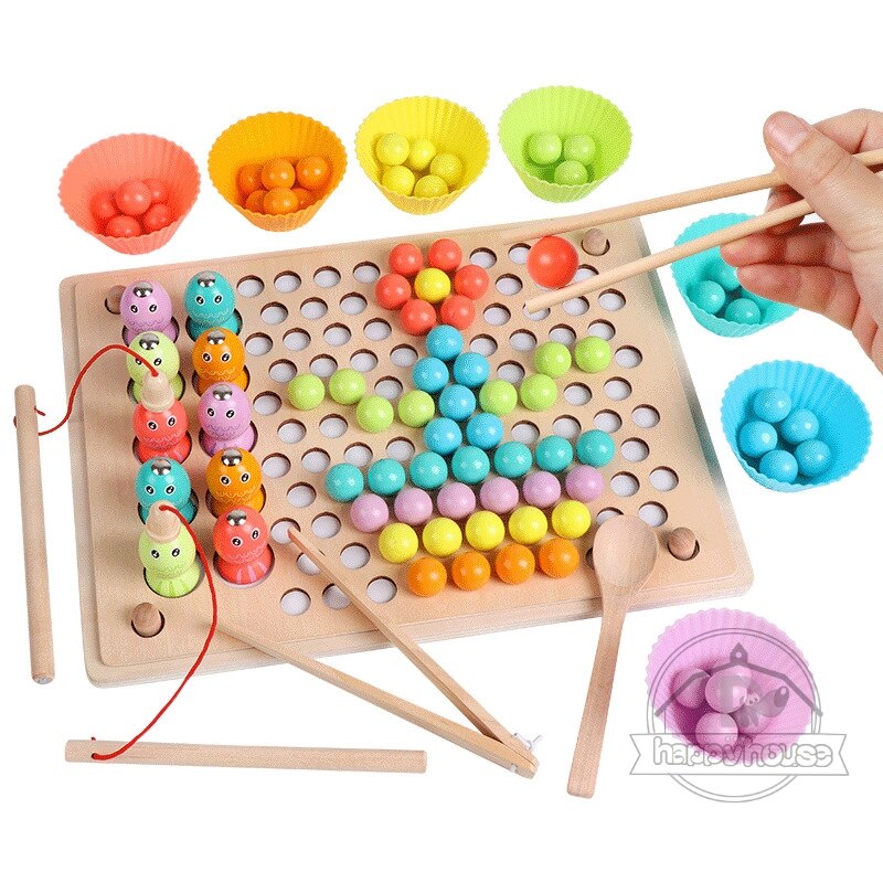 Tablero de madera educativo Montessori (matemáticas, juego de mesa de pesca, coordinación de manos/cerebro) de 3 a 5 años o más