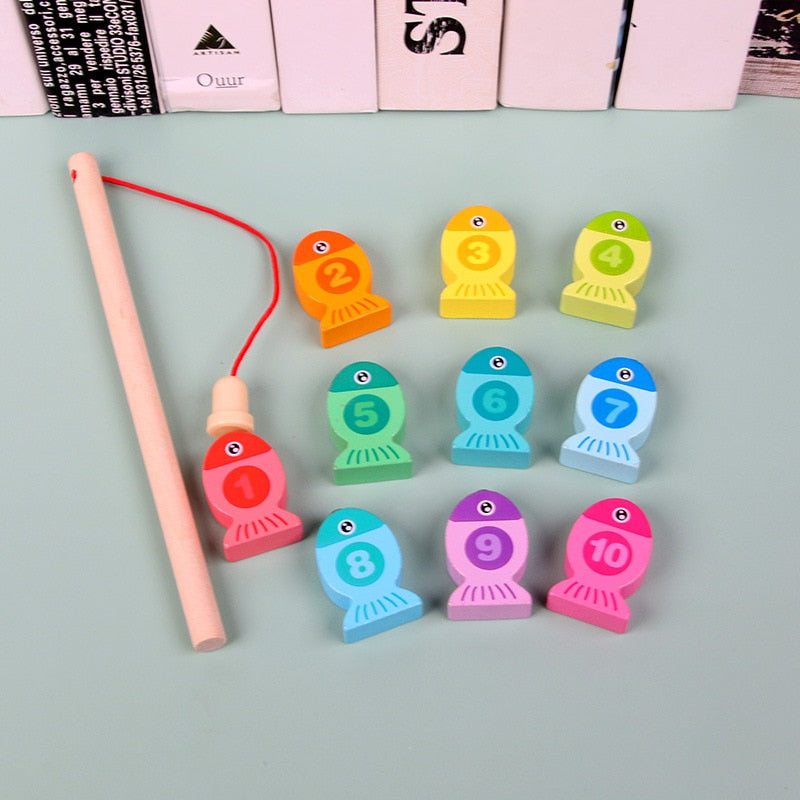 Juguetes educativos de madera Montessori: juego de pesca con números de tablero y alfabeto