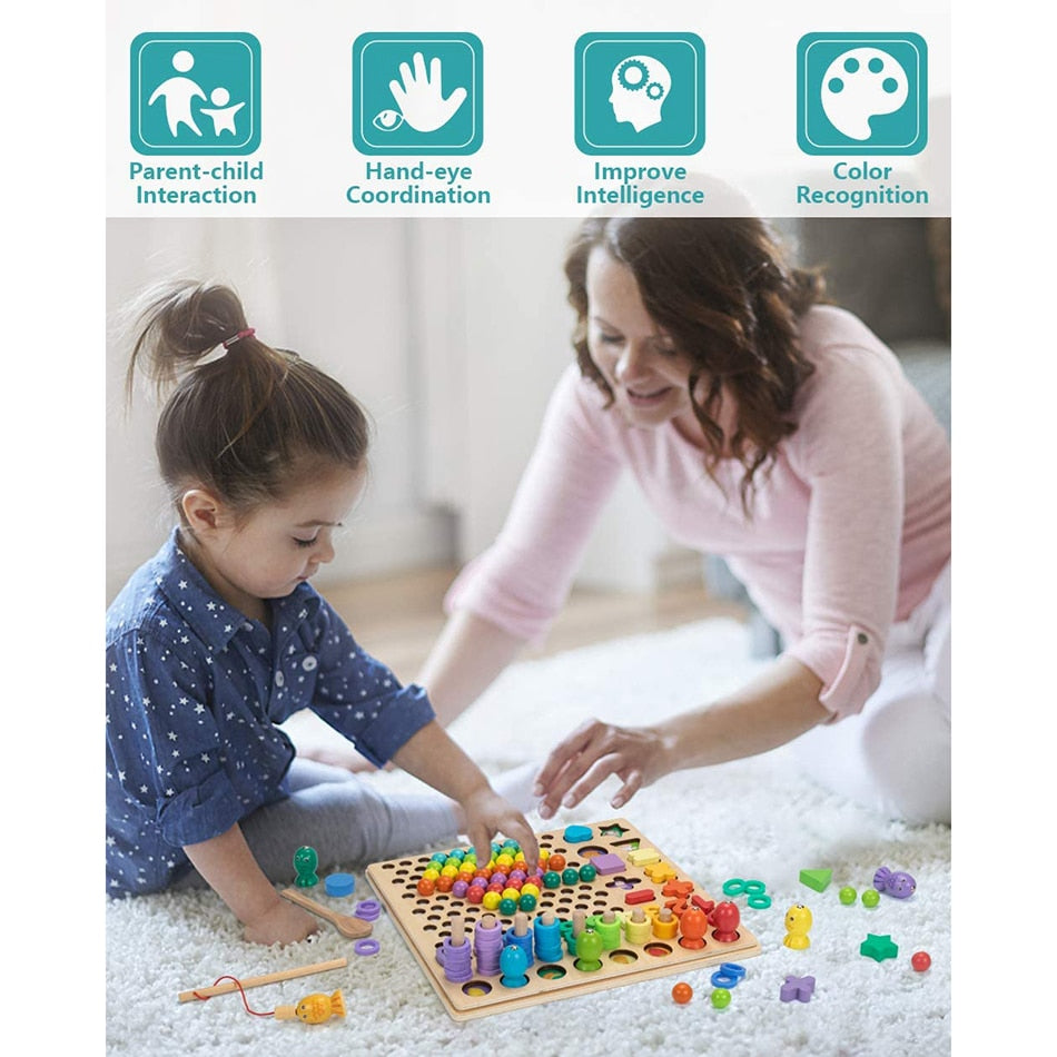 Tablero de madera educativo Montessori (matemáticas, juego de mesa de pesca, coordinación de manos/cerebro) de 3 a 5 años o más