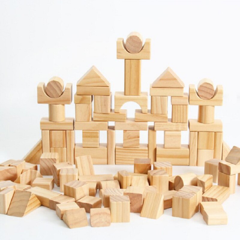 100 piezas de bloques de construcción de material Montessori de madera