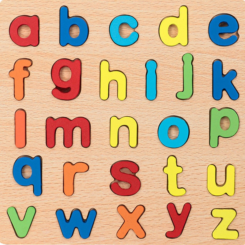 Rompecabezas de madera 3D para niños Montessori con formas de alfabeto y números