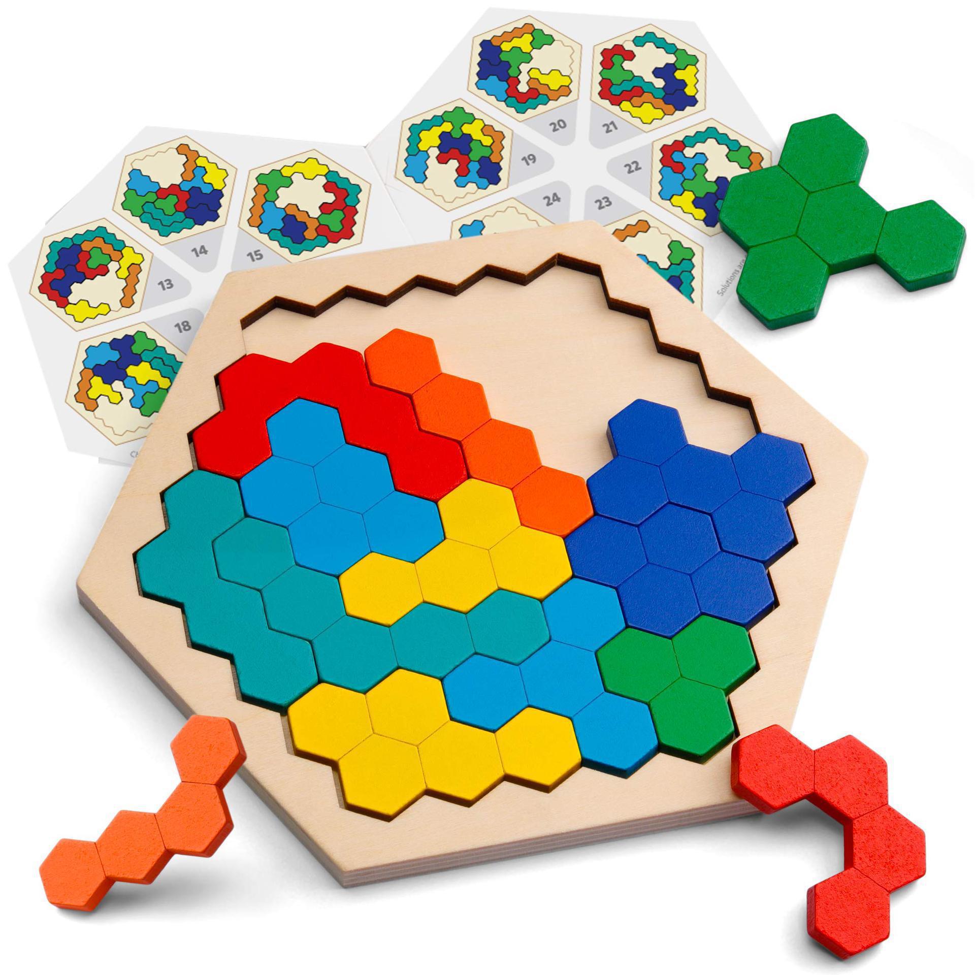 Rompecabezas hexagonal de madera para niños Tangram