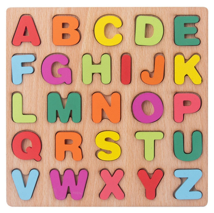Rompecabezas de madera 3D para niños Montessori con formas de alfabeto y números
