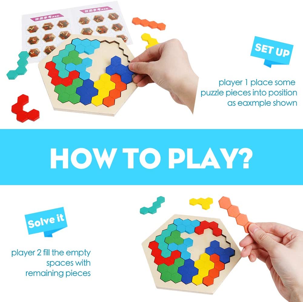 Rompecabezas hexagonal de madera para niños Tangram