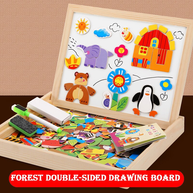 Rompecabezas multifunción de madera para niños con tablero magnético de escritura y dibujo y pizarra