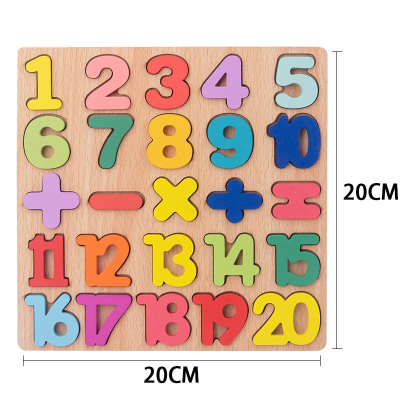 Rompecabezas de madera 3D para niños Montessori con formas de alfabeto y números