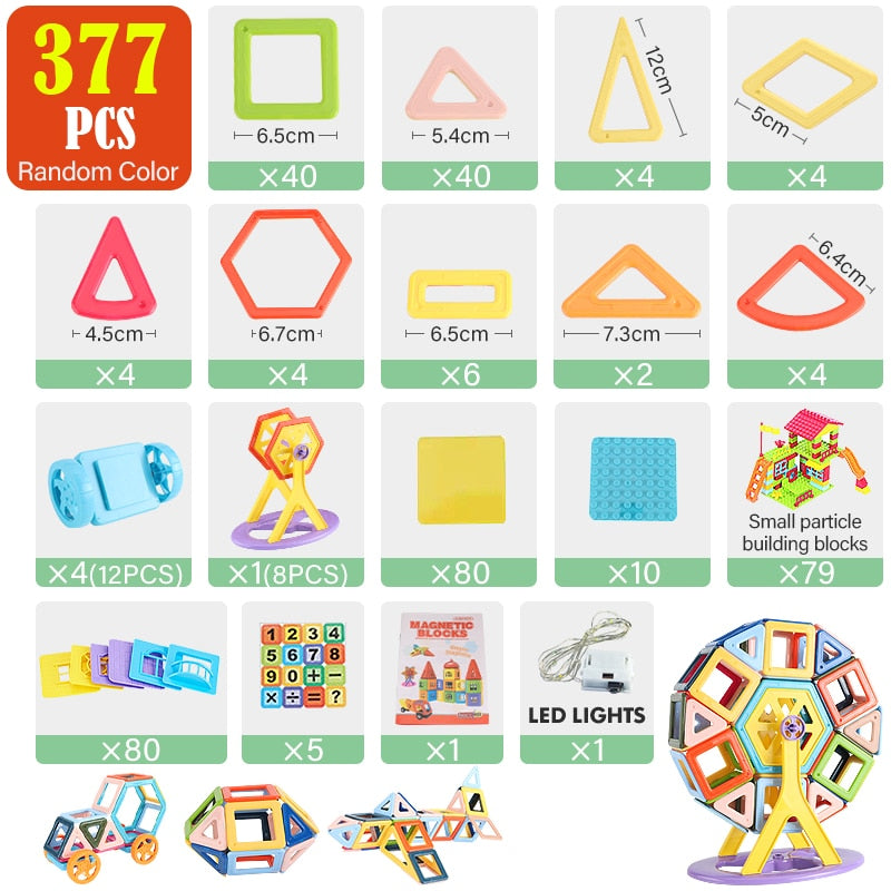 Kit de construcción magnético con hasta 377 piezas