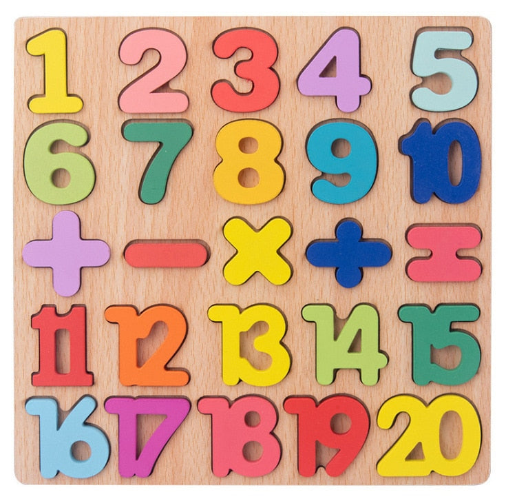 Rompecabezas de madera 3D para niños Montessori con formas de alfabeto y números