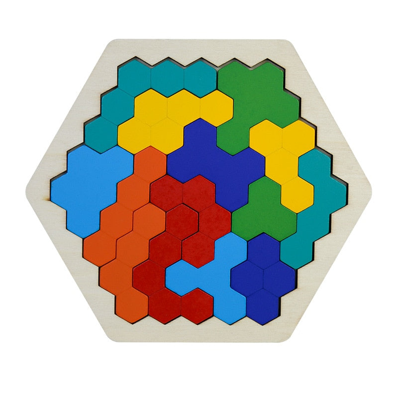 Rompecabezas hexagonal de madera para niños Tangram
