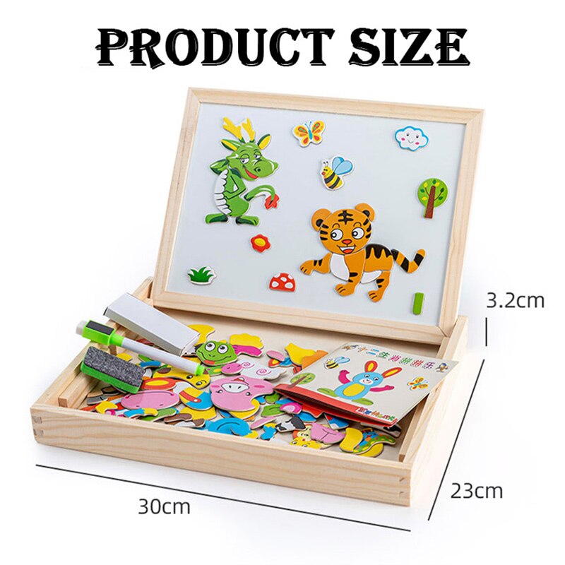 Rompecabezas multifunción de madera para niños con tablero magnético de escritura y dibujo y pizarra
